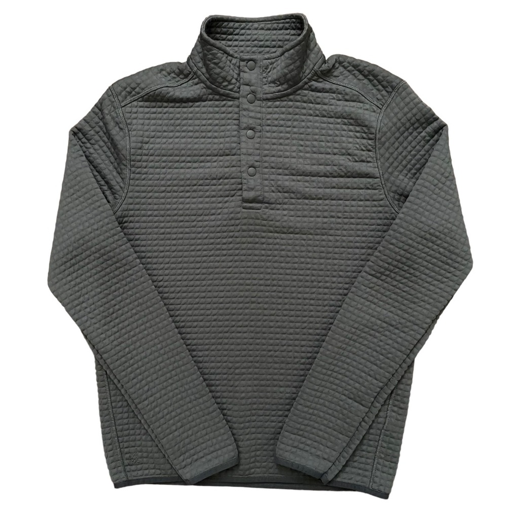 Rhone Gramercy Quilted Waffle Pullover Top Snap Buttons Stretch Gray Mens Size S
